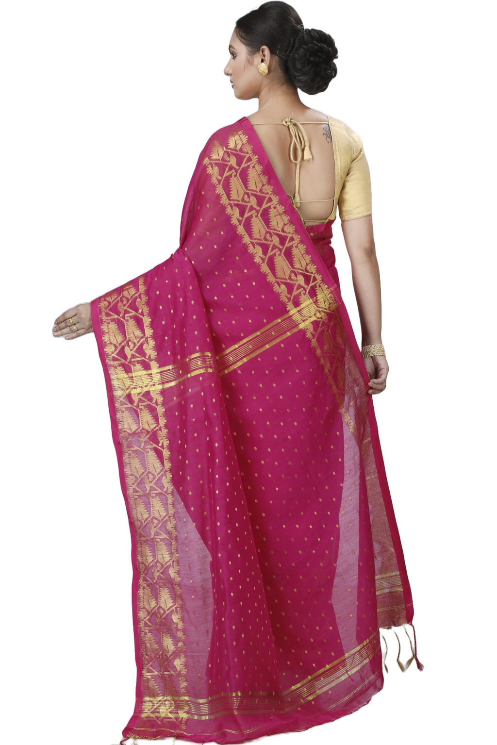 Pink Blended Cotton Temo Hand Loom Saree (1263)